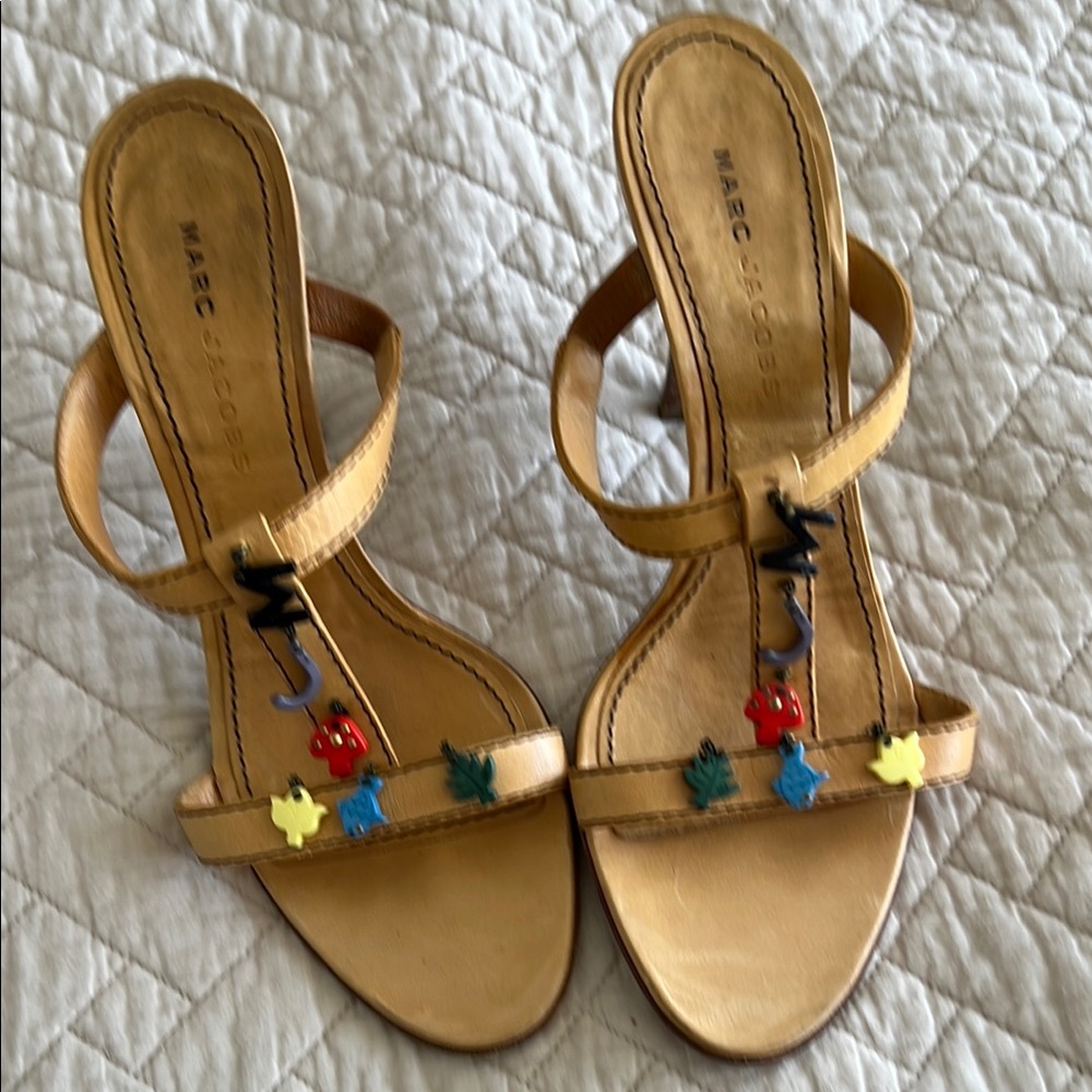 Marc Jacobs Tan Leather Sandals with Colorful Accents